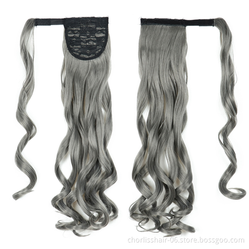 Best Selling Silky Natural Color Long Water Wave Organic Ponytail Attachment Synthetic Afro Kinky Curly Ponytail Hair Extensions